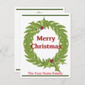 Modern Wreath Frohe Weihnachtskarte Grün Rot Mitteilungskarte (Vorne/Hinten)