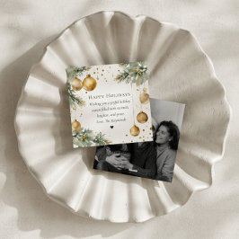 Modern Wreath Green and Gold Happy Holidays Photo Feiertagskarte