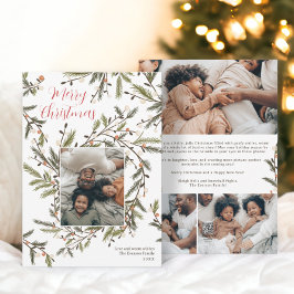 Modern wreath green Christmas family 4 photos Feiertagskarte