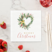 Modern Wreath Heart-Shape Merry Christmas Script Serviette (Beispiel)