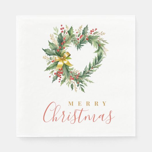 Modern Wreath Heart-Shape Merry Christmas Script Serviette (Vorderseite)