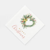 Modern Wreath Heart-Shape Merry Christmas Script Serviette (Ecke)