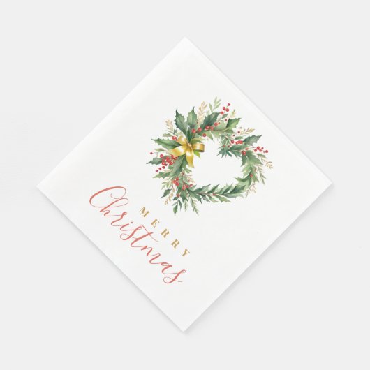 Modern Wreath Heart-Shape Merry Christmas Script Serviette (Ecke)