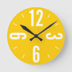 Modern yellow and white large numbers runde wanduhr