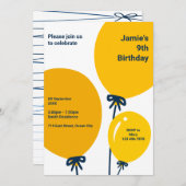 Modern Yellow Balloon 9. Geburtstagsausweis Einladung (Vorne/Hinten)