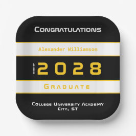 Modern Yellow Black White Graduation Party Pappteller