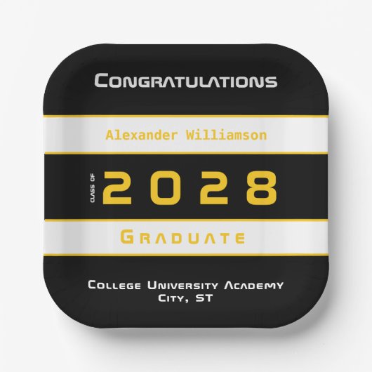 Modern Yellow Black White Graduation Party Pappteller (Vorderseite)