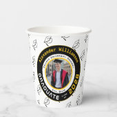 Modern Yellow Black White Graduation Photo Party Pappbecher (Rückseite)