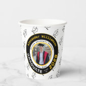 Modern Yellow Black White Graduation Photo Party Pappbecher (Vorderseite)