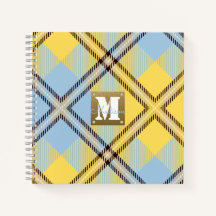 Modern Yellow Blue Kariert Tartan Leder Monogramm