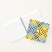 Modern Yellow Blue Kariert Tartan Leder Monogramm Notizblock (Innenseite)