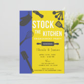Modern Yellow Blue Stock Kitchen Engagement Party Einladung (Stehend Vorderseite)