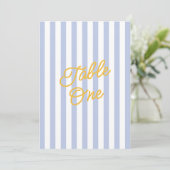  Modern Yellow & Blue Striped Wedding Table Number Einladung (Stehend Vorderseite)