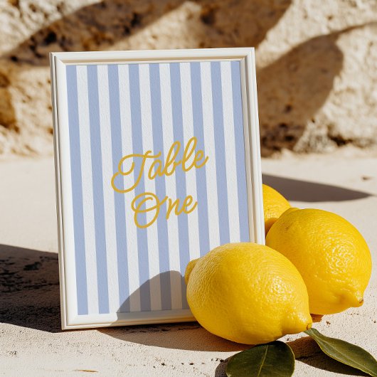  Modern Yellow & Blue Striped Wedding Table Number Einladung