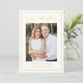 Modern Yellow Border Script Photo Wedding Save The Date (Stehend Vorderseite)