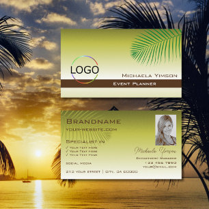 Modern Yellow Gradient Palm Leaf Logo und Foto Visitenkarte