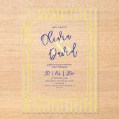 Modern Yellow Hand Written Pinstripe Italy Wedding Acryleinladungen (Vorderseite)