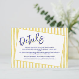 Modern Yellow Hand Written Pinstripe Italy Wedding Begleitkarte