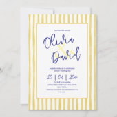 Modern Yellow Hand Written Pinstripe Italy Wedding Einladung (Vorderseite)