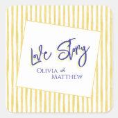 Modern Yellow Hand Written Pinstripe Italy Wedding Quadratischer Aufkleber (Vorderseite)