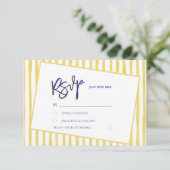 Modern Yellow Hand Written Pinstripe Italy Wedding RSVP Karte (Stehend Vorderseite)