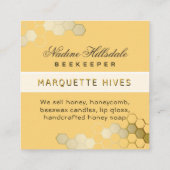 Modern Yellow Hexagon Gold Border Honey Apiary Quadratische Visitenkarte (Rückseite)