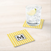 Modern Yellow Kariert Monogram Rechteckiger Pappuntersetzer (Vor Ort)