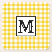 Modern Yellow Kariert Monogram Rechteckiger Pappuntersetzer (Vorderseite)