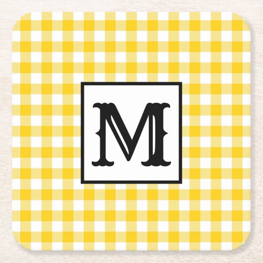 Modern Yellow Kariert Monogram Rechteckiger Pappuntersetzer (Vorderseite)
