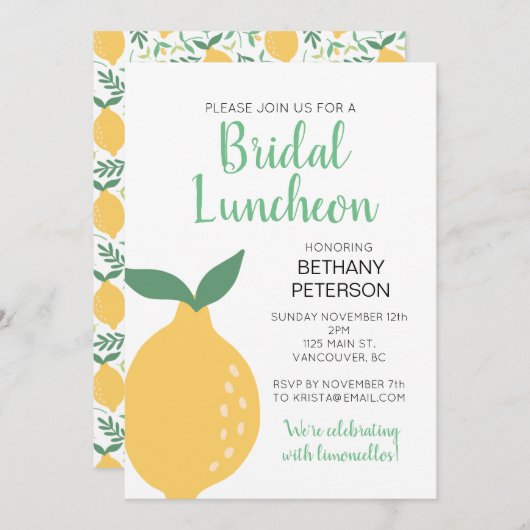Modern Yellow Lemon Bridal Luncheon Einladung (Vorne/Hinten)