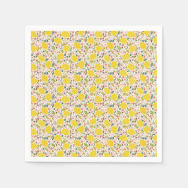 Modern Yellow Lemons with Pink Floral Serviette