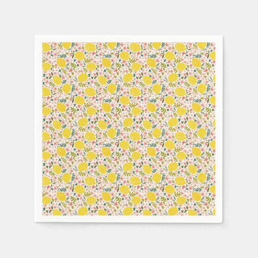 Modern Yellow Lemons with Pink Floral Serviette (Vorderseite)