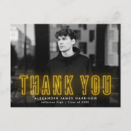 Modern Yellow Neon Foto Graduation Thank You Postkarte