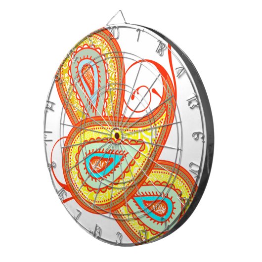 Modern Yellow Orange Aqua Mint Paisley Geschenke Dartscheibe (Vorderseite rechts)