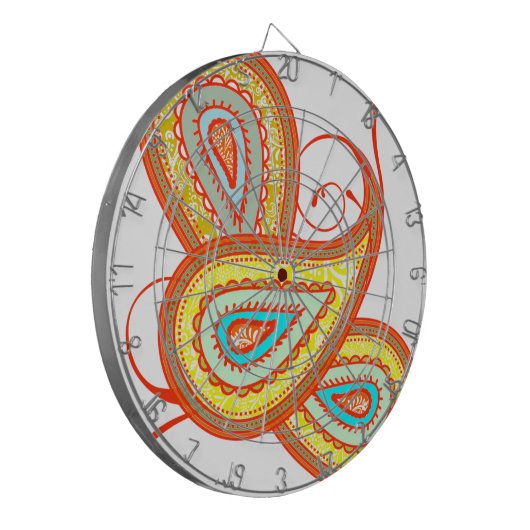 Modern Yellow Orange Aqua Mint Paisley Geschenke Dartscheibe (Vorderseite Links)