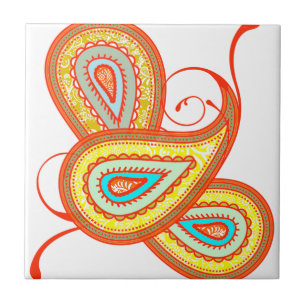 Modern Yellow Orange Aqua Mint Paisley Geschenke Fliese