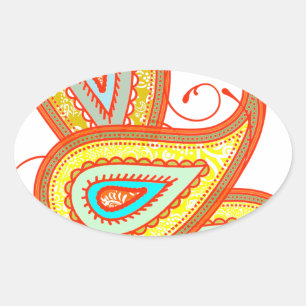 Modern Yellow Orange Aqua Mint Paisley Geschenke Ovaler Aufkleber