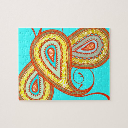 Modern Yellow Orange Aqua Mint Paisley Geschenke Puzzle (Horizontal)