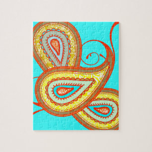 Modern Yellow Orange Aqua Mint Paisley Geschenke Puzzle