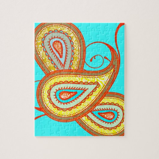 Modern Yellow Orange Aqua Mint Paisley Geschenke Puzzle (Vertikal)