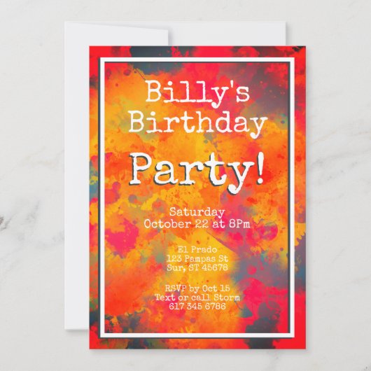 Modern Yellow Orange Red Abstrakt Birthday Party Einladung (Vorderseite)