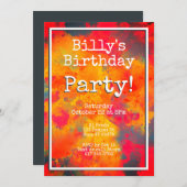 Modern Yellow Orange Red Abstrakt Birthday Party Einladung (Vorne/Hinten)