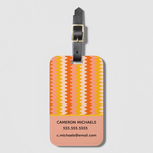 Modern Yellow, Orange & White Zig Zag Pattern Gepäckanhänger (Vorderseite Vertikal)