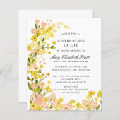 Modern Yellow Pink Foral Beerdigung Einladung (Vorne/Hinten)