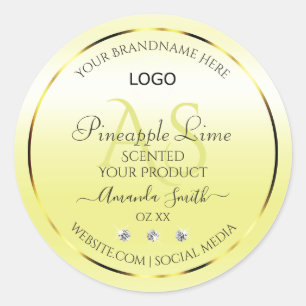 Modern Yellow Product Labels Jewels Monogram Logo Runder Aufkleber