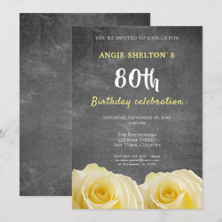 Modern Yellow Rose Chalkboard 80. Geburtstagsparty Einladung