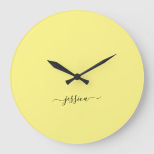 Modern yellow script name large clock große wanduhr