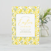 Modern Yellow Spring Floral Bow Easter Dinner Einladung (Stehend Vorderseite)