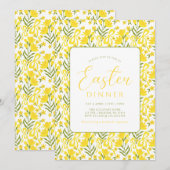 Modern Yellow Spring Floral Bow Easter Dinner Einladung (Vorne/Hinten)