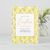 Modern Yellow Spring Floral Bow Easter Dinner Einladung (Stehend Vorderseite)